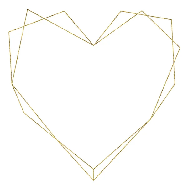 Gouden geometrische hart frame geïsoleerd op witte achtergrond — Stockfoto