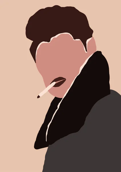 Abstrakter moderner Mann raucht Zigarette im Mund Porträt Silhouette — Stockvektor