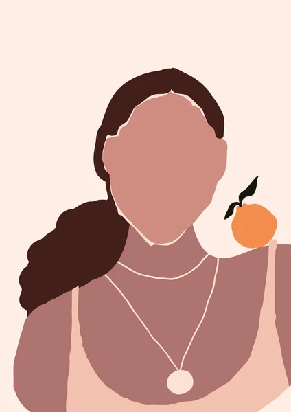 Αφηρημένη σύγχρονη γυναίκα με πορτοκαλί πορτρέτο σιλουέτα — Διανυσματικό Αρχείο