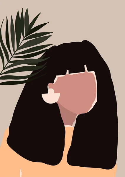 Astratto giovane donna moderna con orecchini ritratto silhouette — Vettoriale Stock