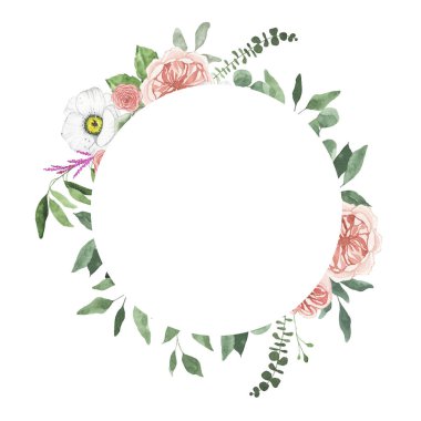 Suluboya yaz çiçekli tarlalar gül çiçekleri yeşillik yaprakları yalıtılmış. Çiçekli bahar çiçekli boho illüstrasyon düğün davetiyesi. Tarih kartını kaydet.