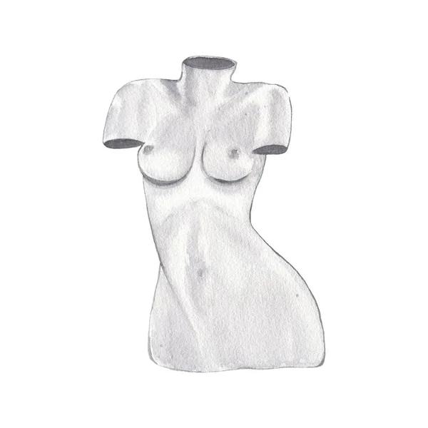 Acquerello Marmo Antico Donna Nuda Statua Scultura Isolata Sfondo Bianco — Foto Stock