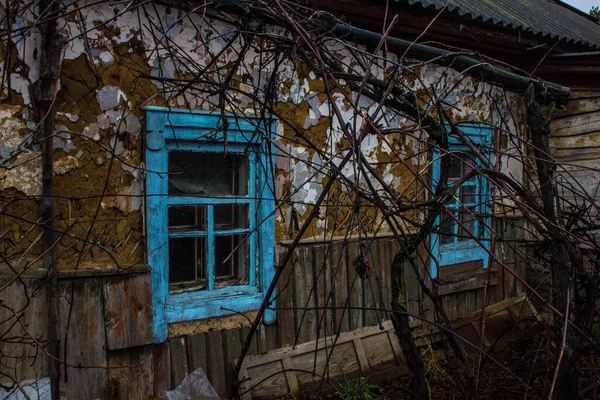 Window Old Ancient Rural Wooden House Ancient Blue Window — Stock Photo, Image