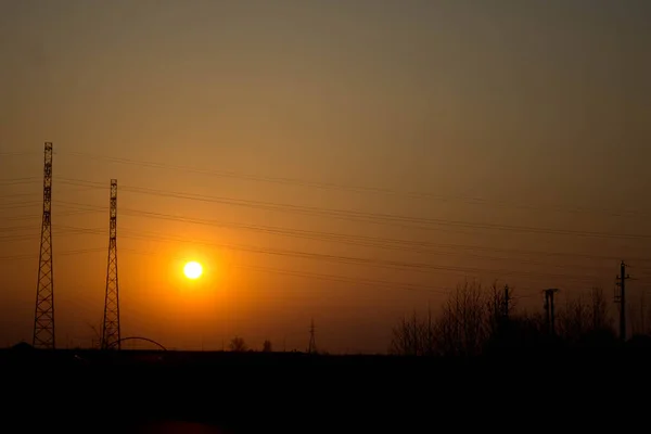 Zonsondergang Achtergrond Van Weg Antennes Prachtig Landschap Achtergrond — Stockfoto