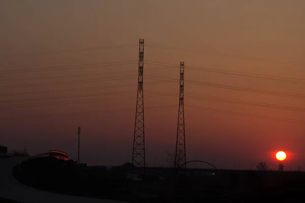 Захід Сонця Тлі Дороги Антен Чудовий Краєвид Тло — стокове фото