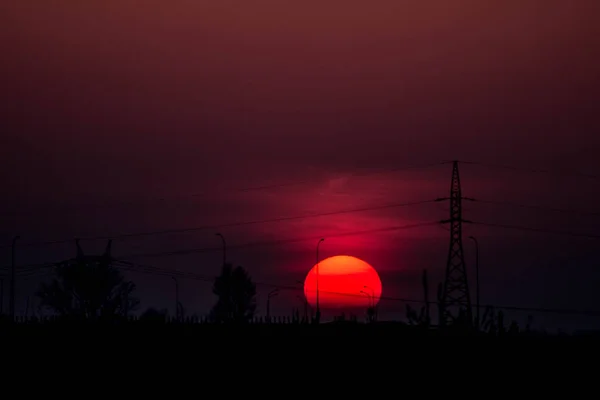 Západ Slunce Pozadí Silnice Antén Nádherná Krajina Pozadí — Stock fotografie