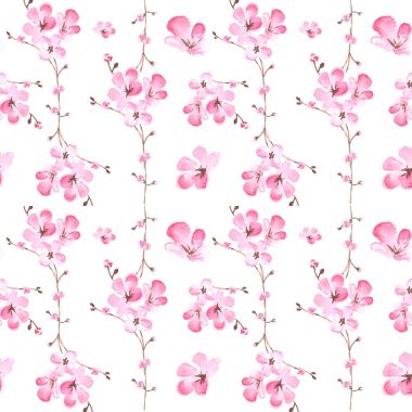 Pembe sakura çiçek suluboya çizimi seamless modeli