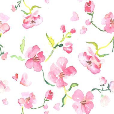 Dikişsiz desen suluboya Pembe çiçek açan çiçekler, Sevgililer günü, anneler günü 