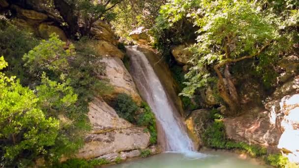 Slow motion of famous touristic destination Neda waterfall in Peloponnese in Greece. — Stock Video
