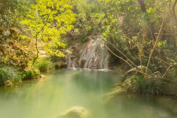 Waterfall at Polilimnio in Greece. A touristic destination. — Stock Photo, Image