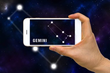 Artırılmış gerçeklik, Ar, İkizler burç takımyıldızı app Smartphone Ekran konsepti üzerinde