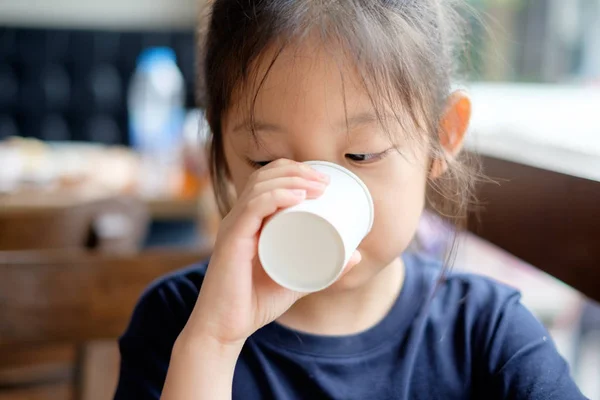 Asian Kid Drinking Water from Paper Cup — Stock Photo, Image