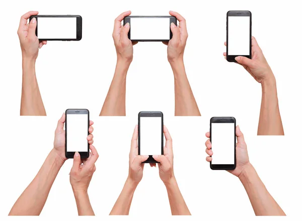 Weibchen mit Smartphone 6 verschiedene Fotosammlung, Clip verwenden — Stockfoto