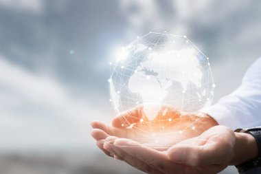 Genel bağlantı kavramı ile elinde tutan işadamı.