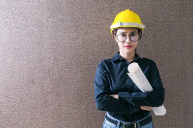 Planı üzerinde adam tutarak iş kadın mühendis geliştirici