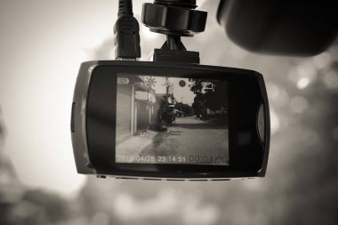 Yol güvenliği için araba kamera CCTV. Kamera recoder