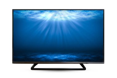 Beyaz arka plan üzerinde izole televizyon İzleyicisi su yansıma