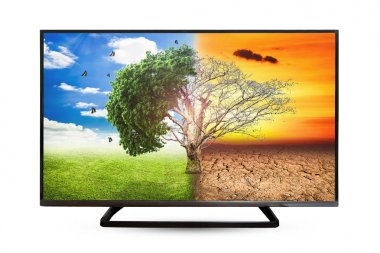 Beyaz arka plan üzerinde izole televizyon İzleyicisi su yansıma