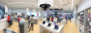 CCTV güvenlik panorama shop mağazası bulanık arka plan ile.