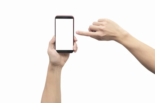 Hand holding mobile smart phone with blank screen. with clipping — 스톡 사진