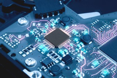 Elektronik devre kartını kapat. teknoloji biçimi kavramı.