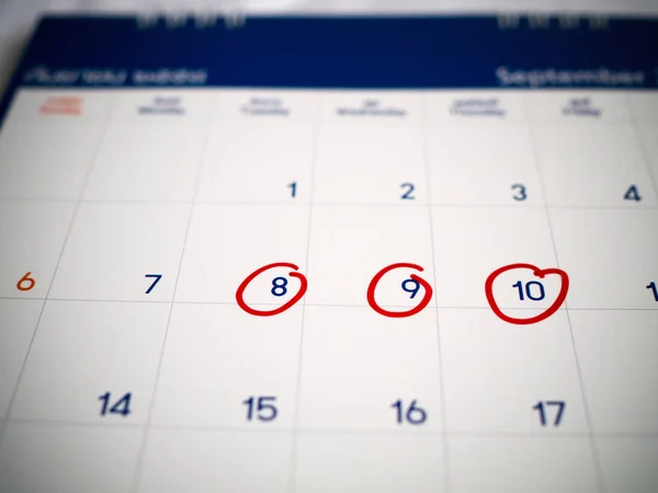 Cerchio Rosso Segnato Tre Giorni Calendario Ricordare Ricordare Appuntamento Importante — Foto Stock