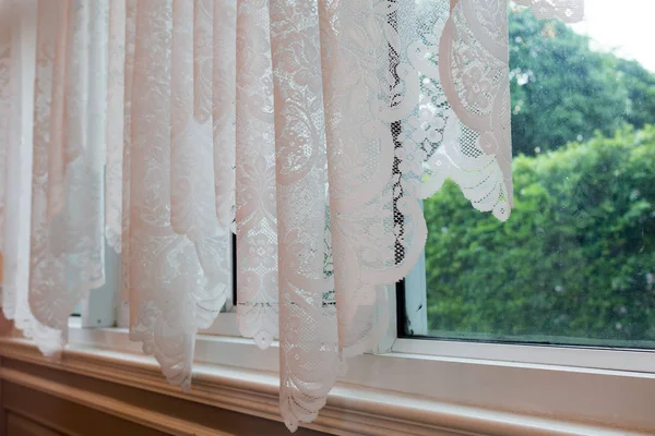 Luxury White Curtain Drapes Window Morning Home ストックフォト