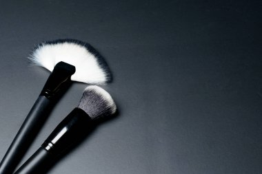 Siyah arka plan üzerine iki makyaj fırçaları