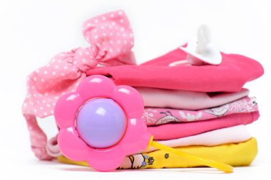 Onun bir kız pembe Tema duş bebek veya çocuk odası arka plan 