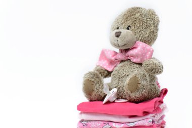 Onun bir kız pembe Tema duş bebek veya çocuk odası arka plan 