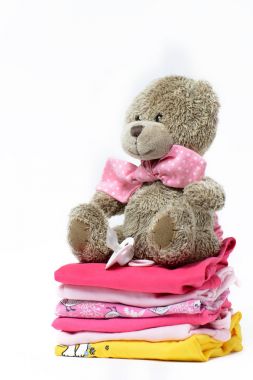 Onun bir kız pembe Tema duş bebek veya çocuk odası arka plan 
