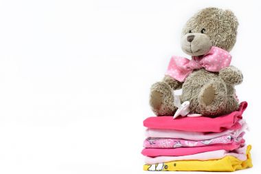Onun bir kız pembe Tema duş bebek veya çocuk odası arka plan 