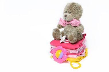 Onun bir kız pembe Tema duş bebek veya çocuk odası arka plan 