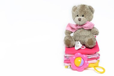 Onun bir kız pembe Tema duş bebek veya çocuk odası arka plan 