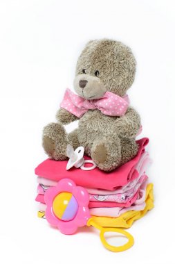 Onun bir kız pembe Tema duş bebek veya çocuk odası arka plan 