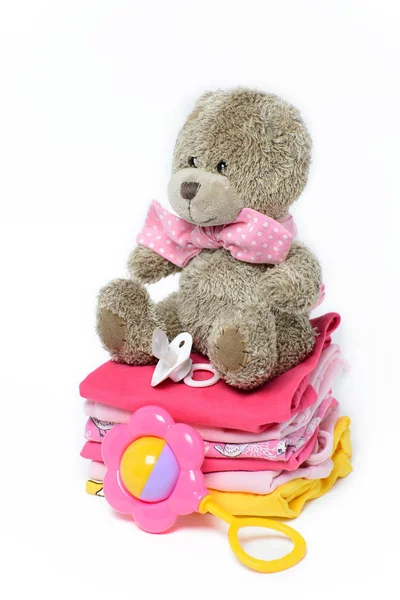 Onun bir kız pembe Tema duş bebek veya çocuk odası arka plan 