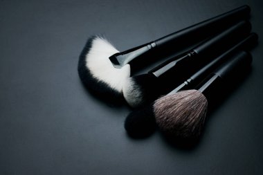 Karanlık bir arka plan üzerinde makyaj için fırçalar
