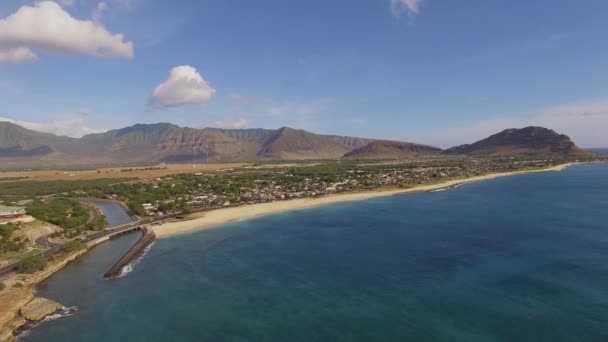 空中卖力海滩公园从海洋视图 — 图库视频影像