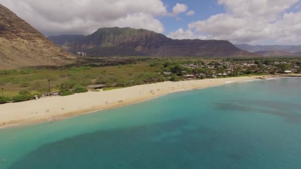 Aerial Makaha Beach Park Oahu — Stockvideo