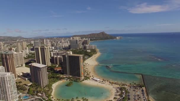 Aerea Waikiki Bay Hawaii Kahanamoku Beach — Video Stock