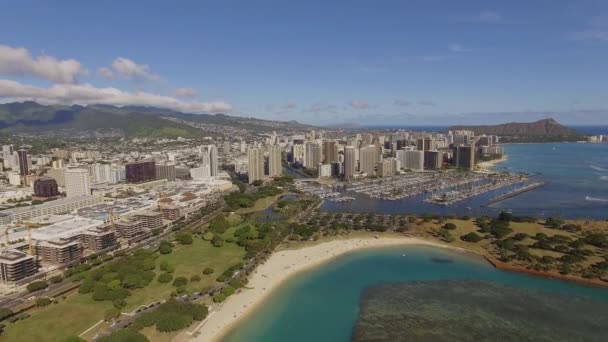 Antena Waikiki Bahía Hawaii Isla mágica — Vídeo de stock