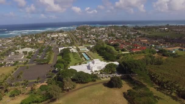 Aerial Laie Hawaii tempel, Oahu — Stockvideo