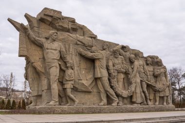 Volgograd. Russia-April 1, 2017. Memorial ensemble to the heroes of the Battle of Stalingrad, the wall bas-relief memorial complex on the Mamayev Kurgan in Volgograd clipart