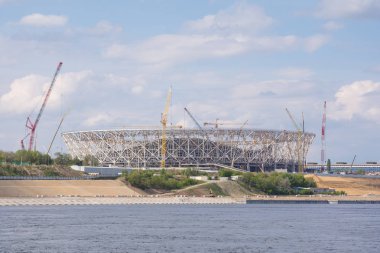 Volgograd. Rusya - 11 Mayıs 2017. Volga ile 2018 Dünya Kupası Futbol Stadyumu 