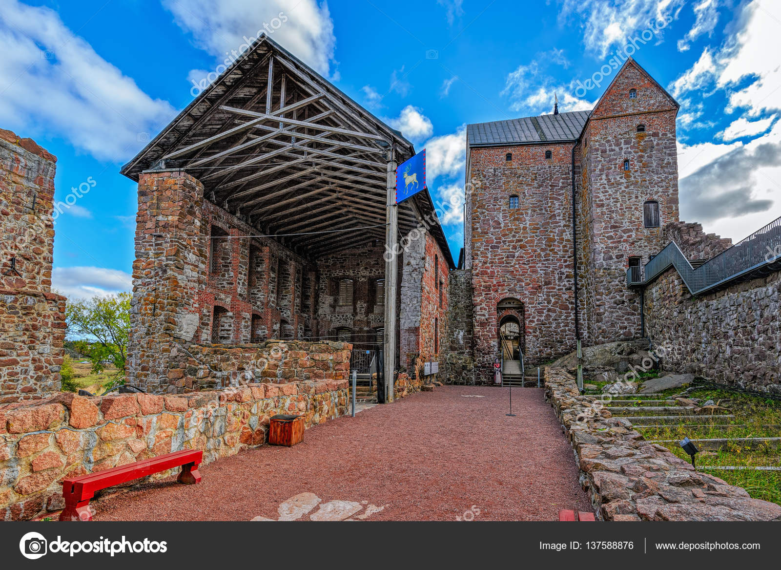 Inner yard of Kastelholm castle on Aland islands in Finland Stock