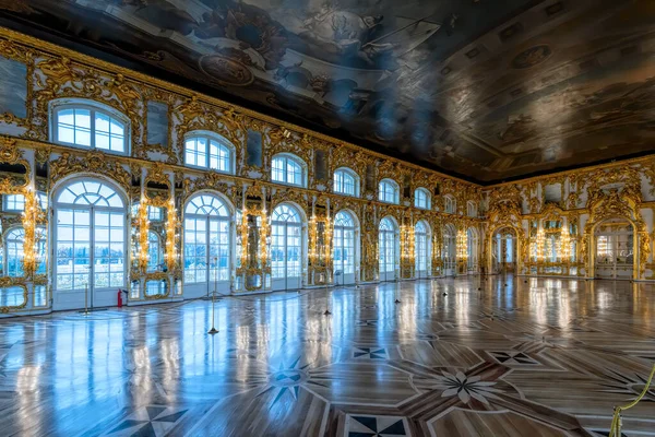 Petersburg Russia Feb 2020 Ornate Golden Interior Great Hall Ceiling — Stock Photo, Image