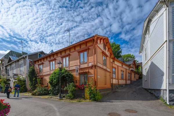 Naantali Finland Aug 2019 Färgglada Dekorerade Antika Hus Gamla Stan — Stockfoto