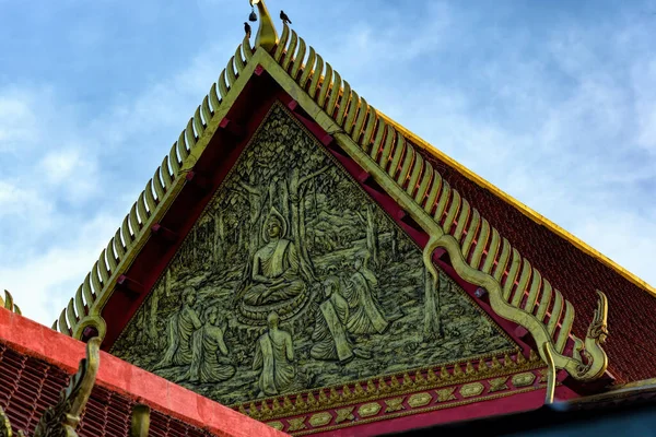Detalj Nybyggd Buddist Cheng Tse Temple Med Intrikat Snidade Och — Stockfoto