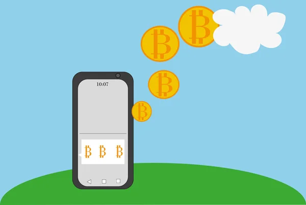 Ganhe Bitcoins Com Seu Telefone Celular — Vetor de Stock