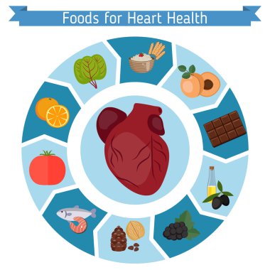 Healthy heart foods infographics clipart